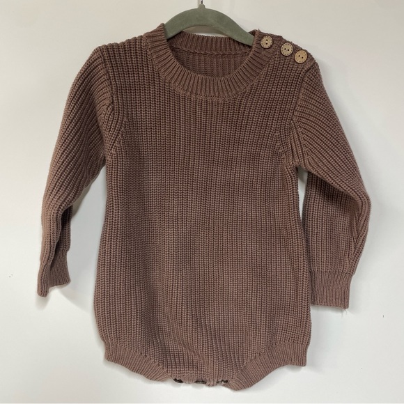 12-18 mo Brown Gender Neutral Cozy Knit Sweater Baby Long Sleeve Onsie Buttons - Picture 1 of 4